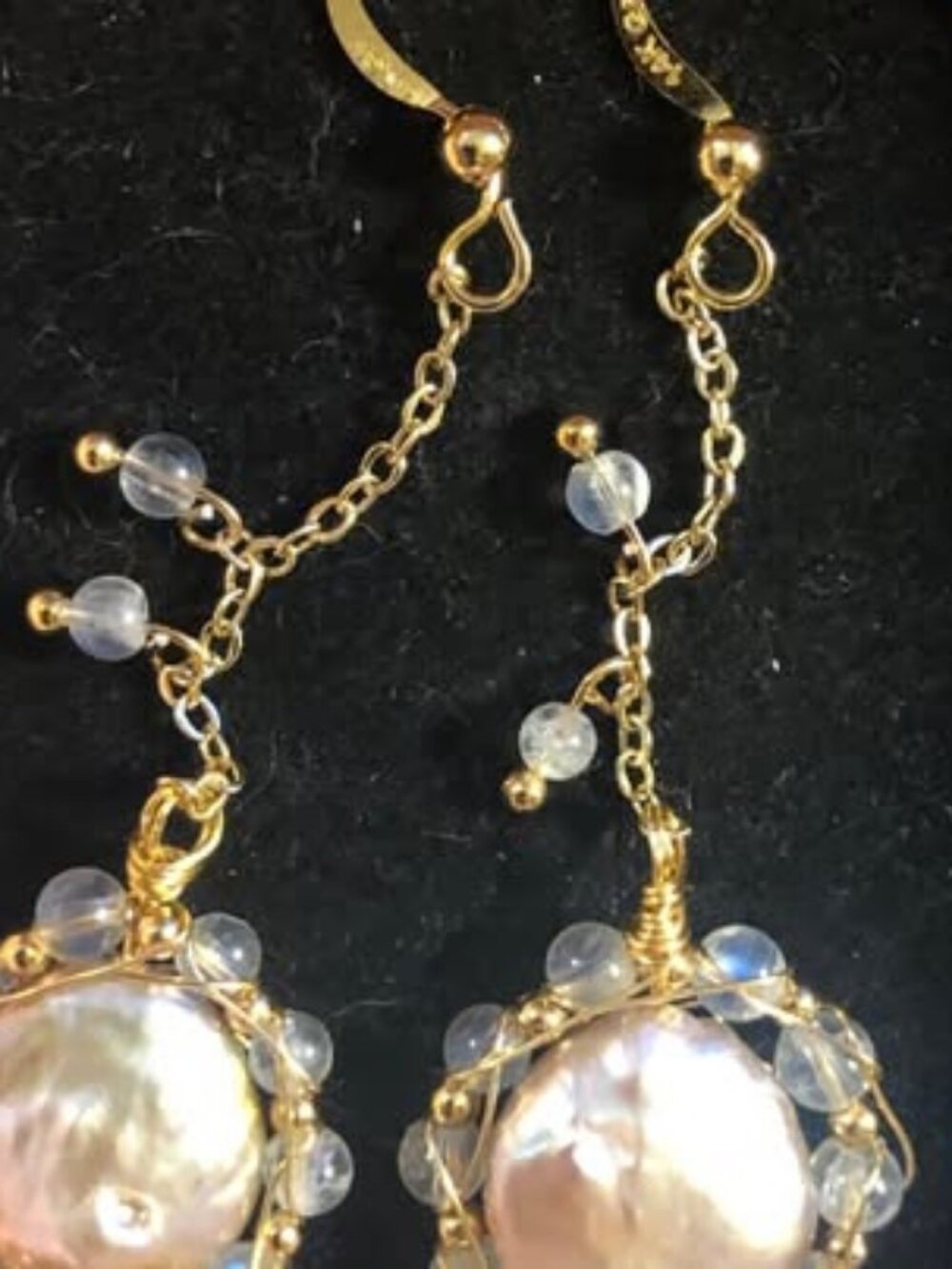 14K Gold Filled Real Baroque Grey Moonlight Pearl Pendant Earrings